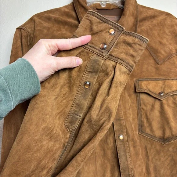 Scully Mens Brown Suede Real Leather Western Snap Front Shirt Jacket Size 2XL